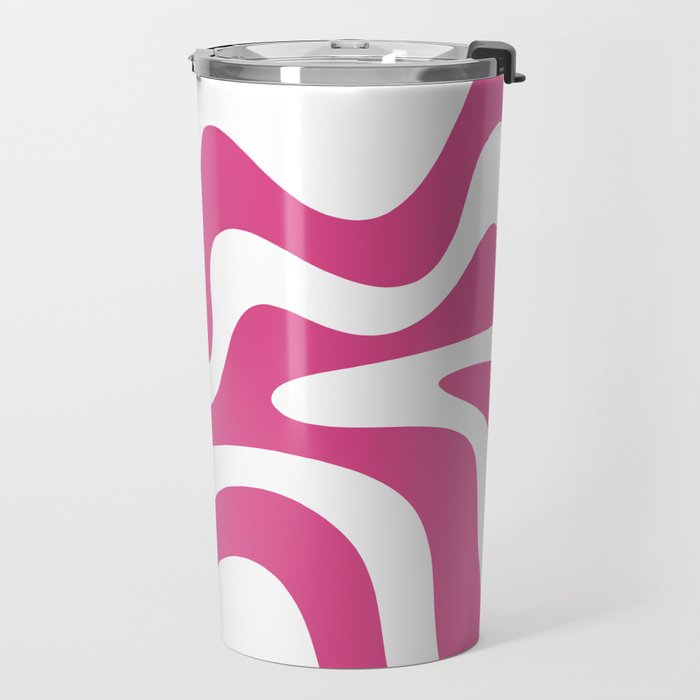 Retro Liquid Swirl Abstract Pattern in Preppy Hot Pink Travel Mug Gallery Image 2