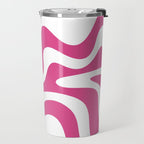 Retro Liquid Swirl Abstract Pattern in Preppy Hot Pink Travel Mug Gallery Image 2
