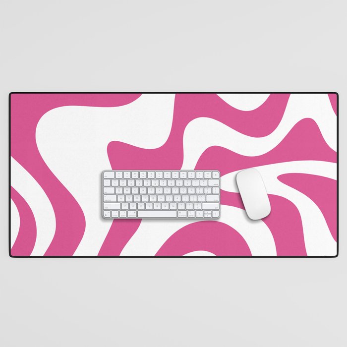 Retro Liquid Swirl Abstract Pattern in Preppy Hot Pink Desk Mat Gallery Image 1