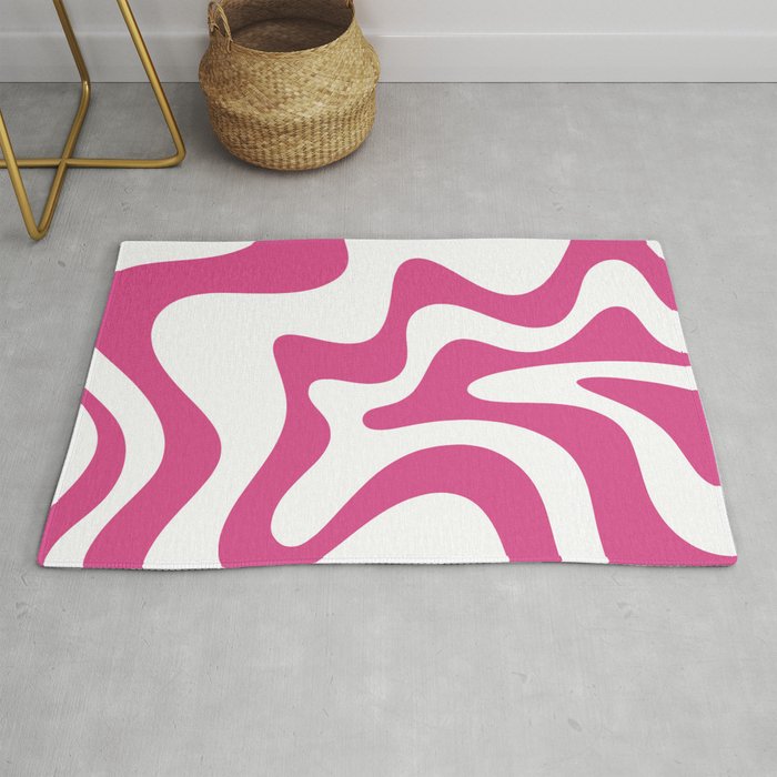 Retro Liquid Swirl Abstract Pattern in Preppy Hot Pink Rug Gallery Image 1