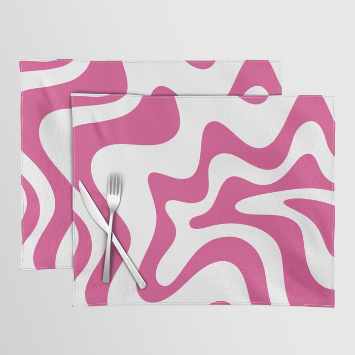Retro Liquid Swirl Abstract Pattern in Preppy Hot Pink Placemat Gallery Image 1
