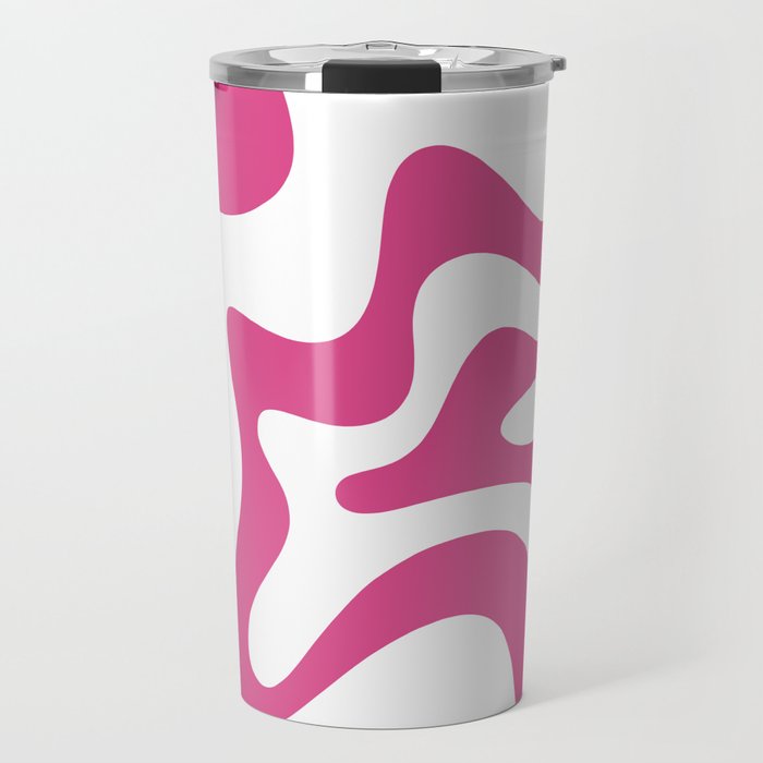 Retro Liquid Swirl Abstract Pattern in Preppy Hot Pink Travel Mug Gallery Image 1