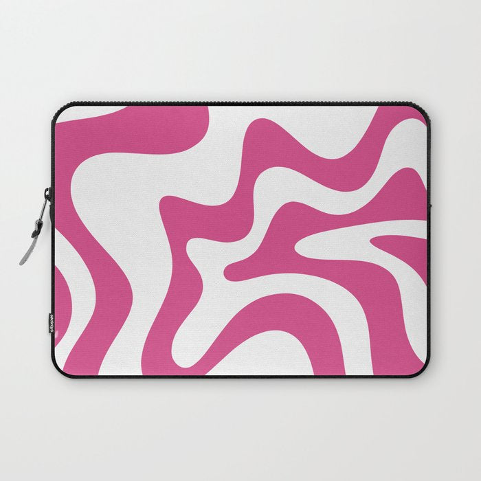 Retro Liquid Swirl Abstract Pattern in Preppy Hot Pink Laptop Sleeve Gallery Image 1
