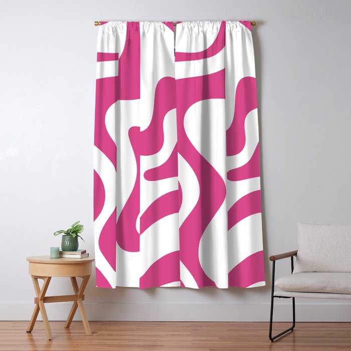 Retro Liquid Swirl Abstract Pattern in Preppy Hot Pink Window Curtain Gallery Image 1