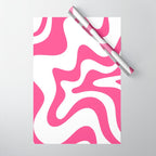 Retro Liquid Swirl Abstract Pattern in Preppy Hot Pink Wrapping Paper Gallery Image 1