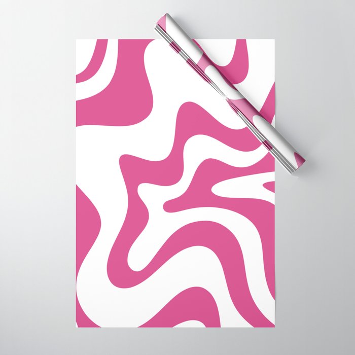 Retro Liquid Swirl Abstract Pattern in Preppy Hot Pink Wrapping Paper Gallery Image 1