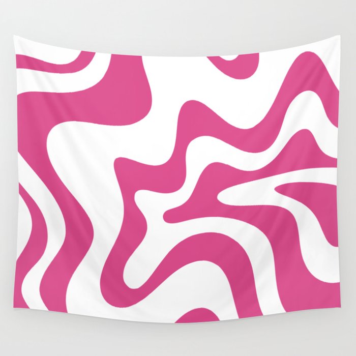 Retro Liquid Swirl Abstract Pattern in Preppy Hot Pink Wall Tapestry Gallery Image 4