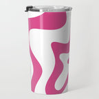 Retro Liquid Swirl Abstract Pattern in Preppy Hot Pink Travel Mug Gallery Image 3