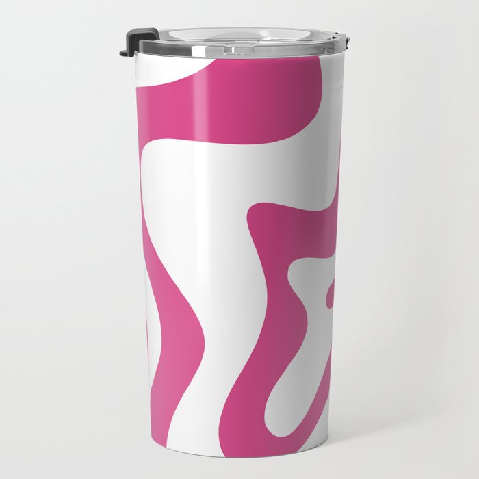 Retro Liquid Swirl Abstract Pattern in Preppy Hot Pink Travel Mug Gallery Image 3