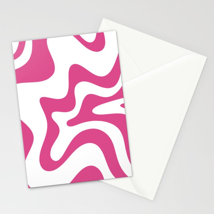 Retro Liquid Swirl Abstract Pattern in Preppy Hot Pink Stationery Card Gallery Image 2