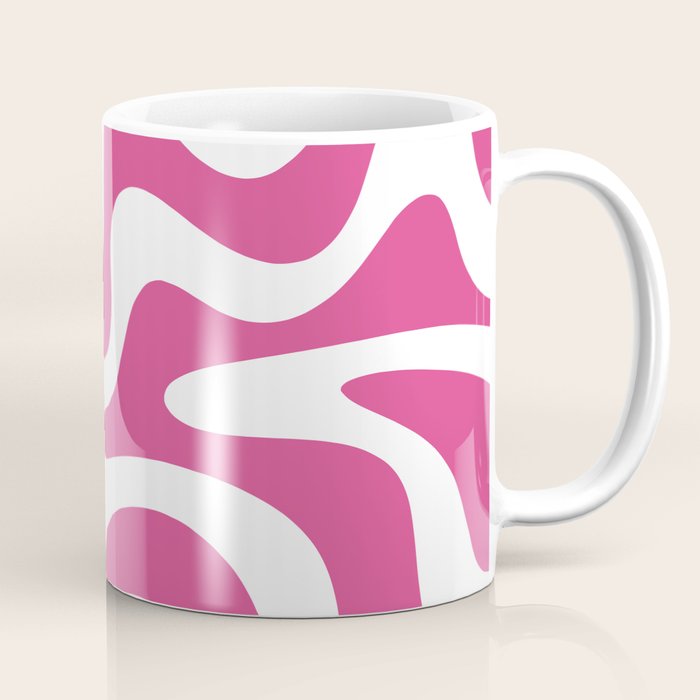 Retro Liquid Swirl Abstract Pattern in Preppy Hot Pink Coffee Mug Gallery Image 1