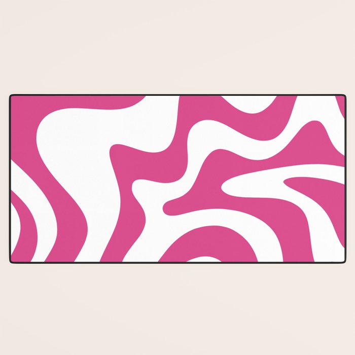 Retro Liquid Swirl Abstract Pattern in Preppy Hot Pink Desk Mat Gallery Image 3