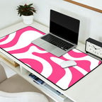 Retro Liquid Swirl Abstract Pattern in Preppy Hot Pink Desk Mat Gallery Image 2