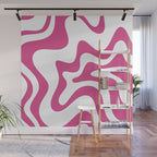 Retro Liquid Swirl Abstract Pattern in Preppy Hot Pink Wall Mural Gallery Image 1