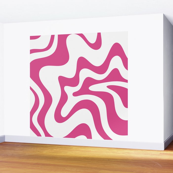 Retro Liquid Swirl Abstract Pattern in Preppy Hot Pink Wall Mural Gallery Image 2