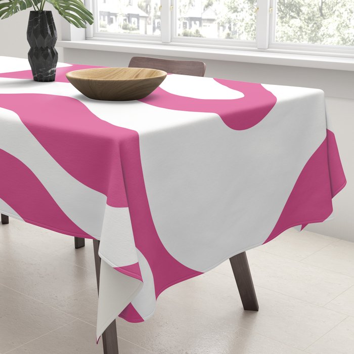 Retro Liquid Swirl Abstract Pattern in Preppy Hot Pink Tablecloth Gallery Image 3