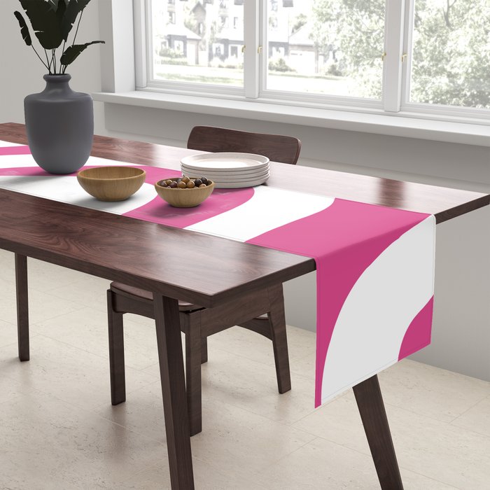 Retro Liquid Swirl Abstract Pattern in Preppy Hot Pink Table Runner Gallery Image 2