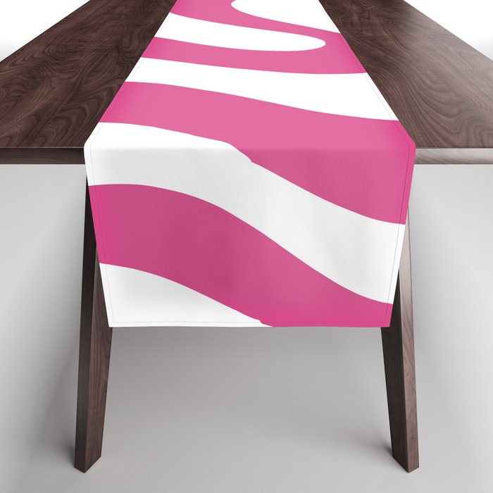 Retro Liquid Swirl Abstract Pattern in Preppy Hot Pink Table Runner Gallery Image 1
