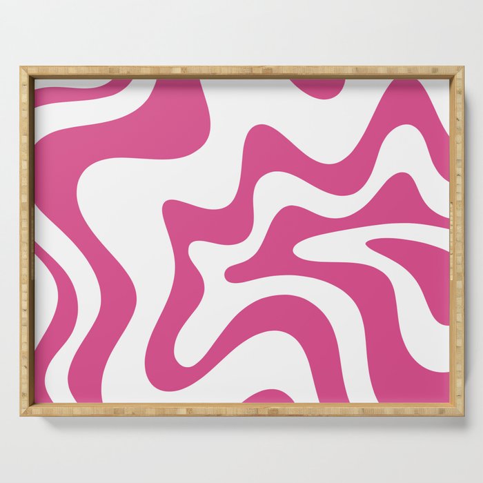 Retro Liquid Swirl Abstract Pattern in Preppy Hot Pink Serving Tray Gallery Image 1