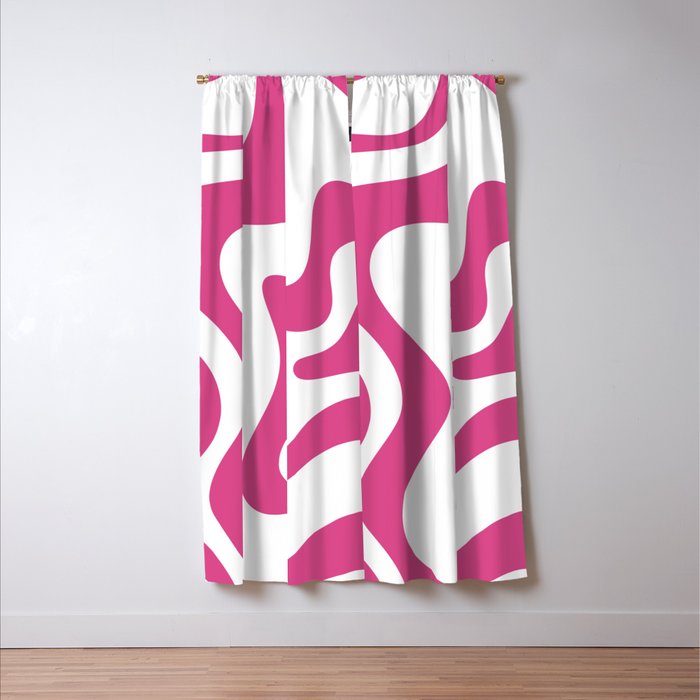 Retro Liquid Swirl Abstract Pattern in Preppy Hot Pink Window Curtain Gallery Image 3