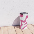 Retro Liquid Swirl Abstract Pattern in Preppy Hot Pink Travel Mug Gallery Image 4
