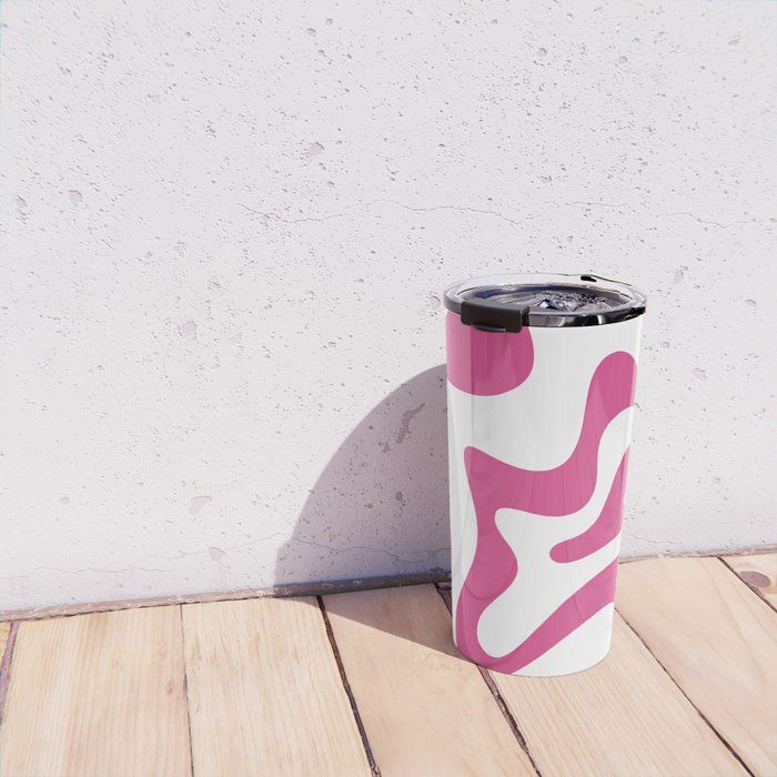 Retro Liquid Swirl Abstract Pattern in Preppy Hot Pink Travel Mug Gallery Image 4