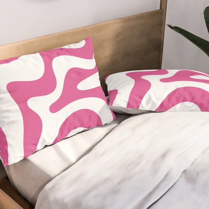 Retro Liquid Swirl Abstract Pattern in Preppy Hot Pink Pillow Sham Gallery Image 2