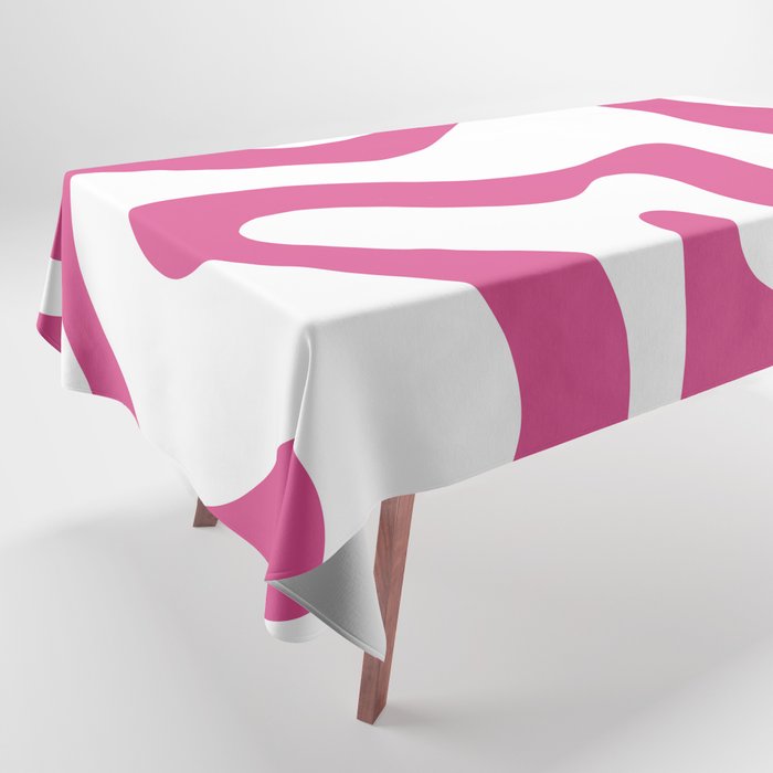 Retro Liquid Swirl Abstract Pattern in Preppy Hot Pink Tablecloth Gallery Image 1