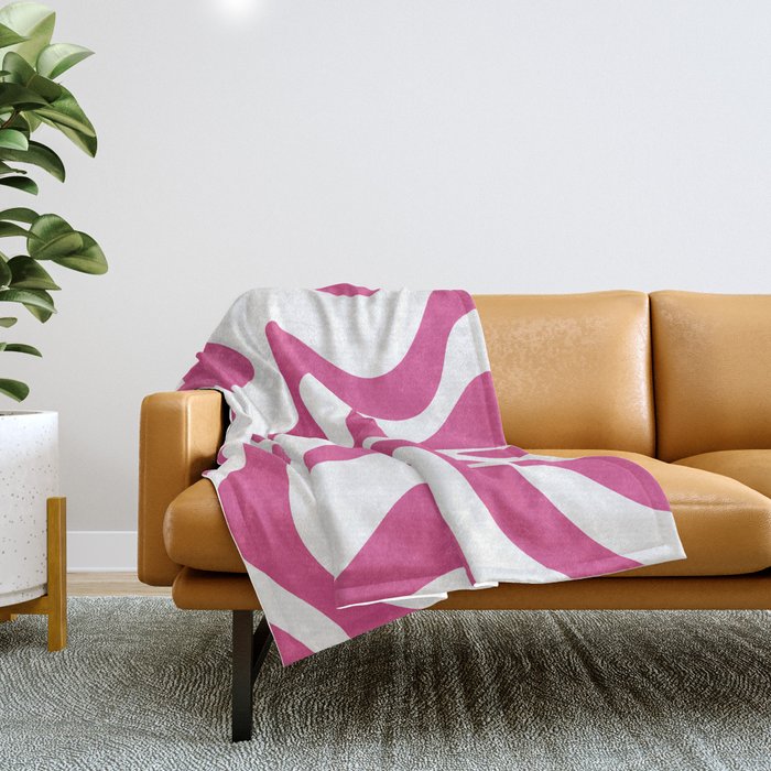 Retro Liquid Swirl Abstract Pattern in Preppy Hot Pink Throw Blanket Gallery Image 1
