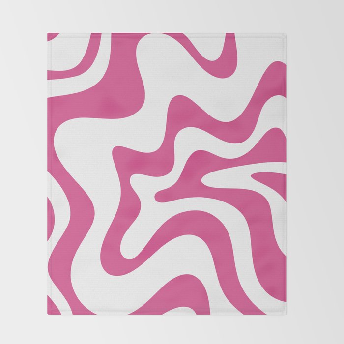 Retro Liquid Swirl Abstract Pattern in Preppy Hot Pink Throw Blanket Gallery Image 2