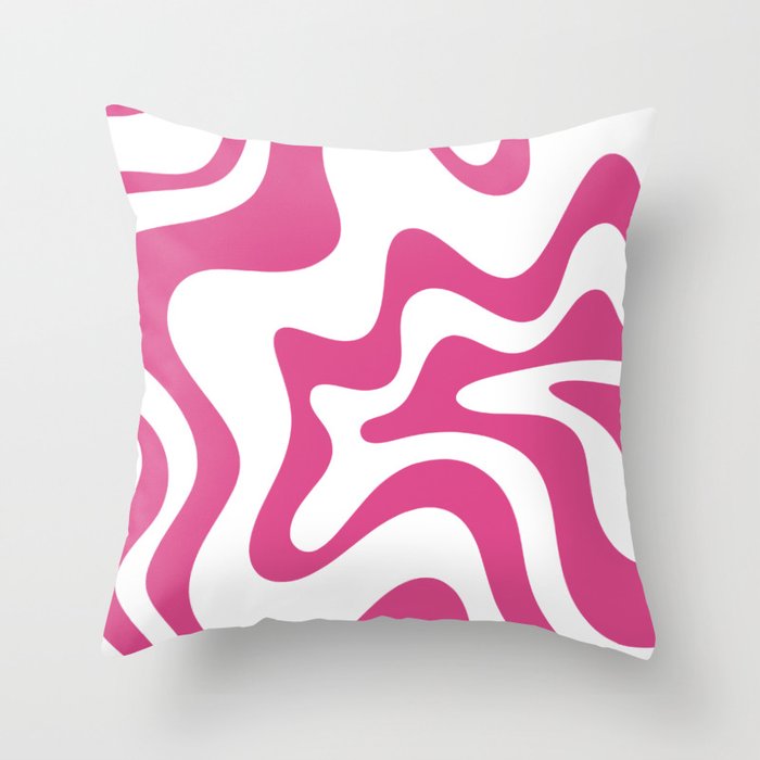 Retro Liquid Swirl Abstract Pattern in Preppy Hot Pink Throw Pillow Gallery Image 1