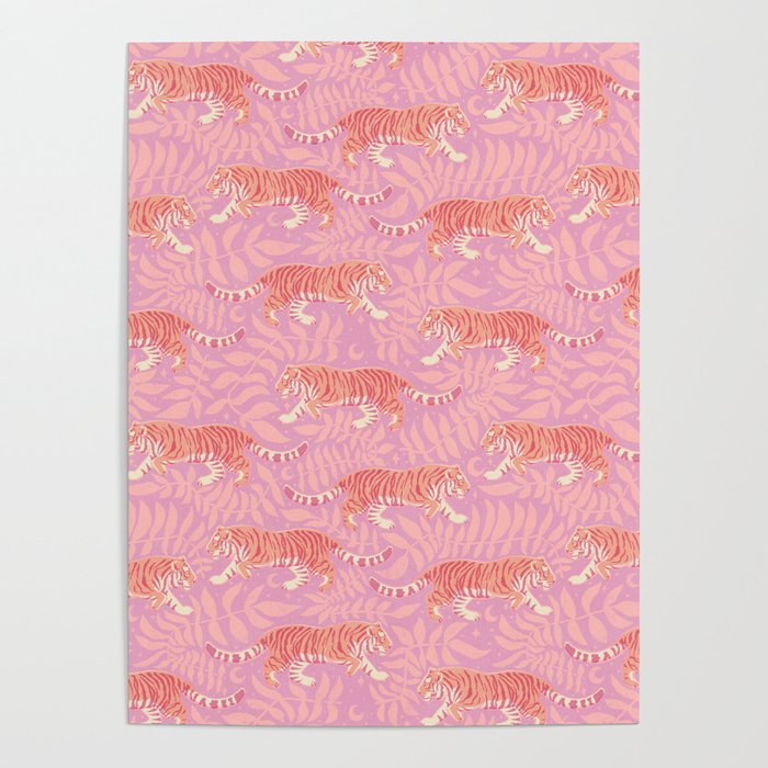 Tigers - pink pastel Poster Gallery Image 1