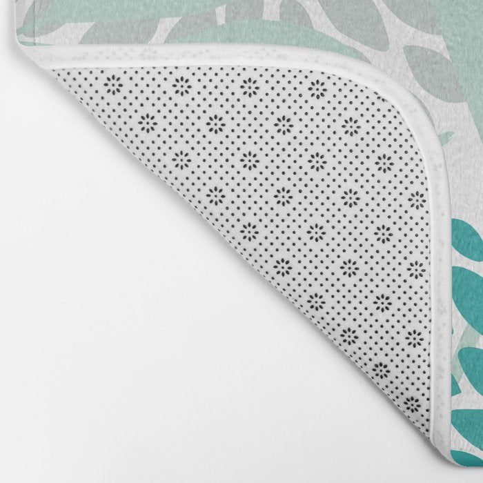 Festive, Floral Leaves and Blooms Coral, Teal Green and White Bath Mat Gallery Image 2
