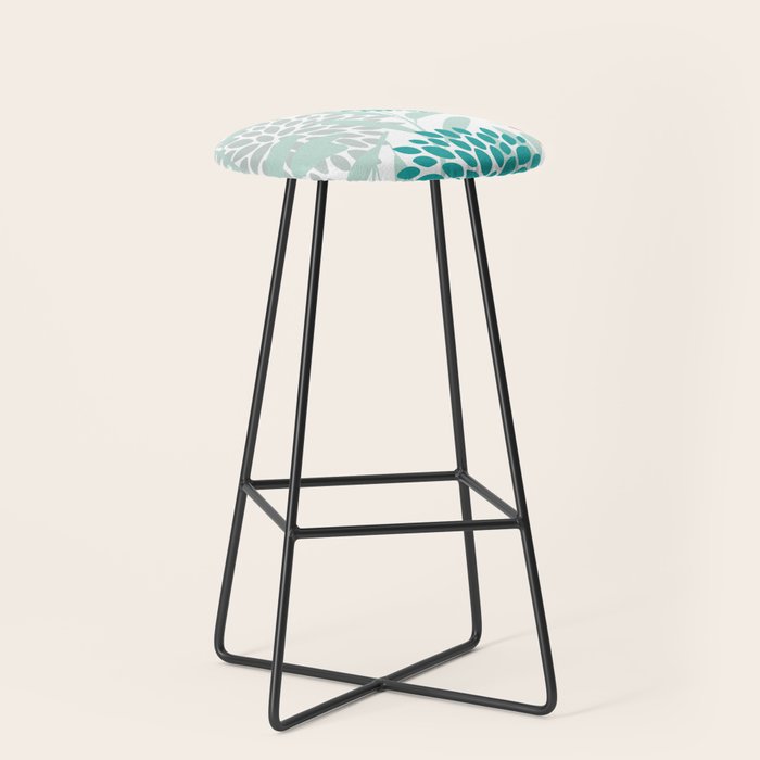 Festive, Floral Leaves and Blooms Coral, Teal Green and White Stool Gallery Image 1