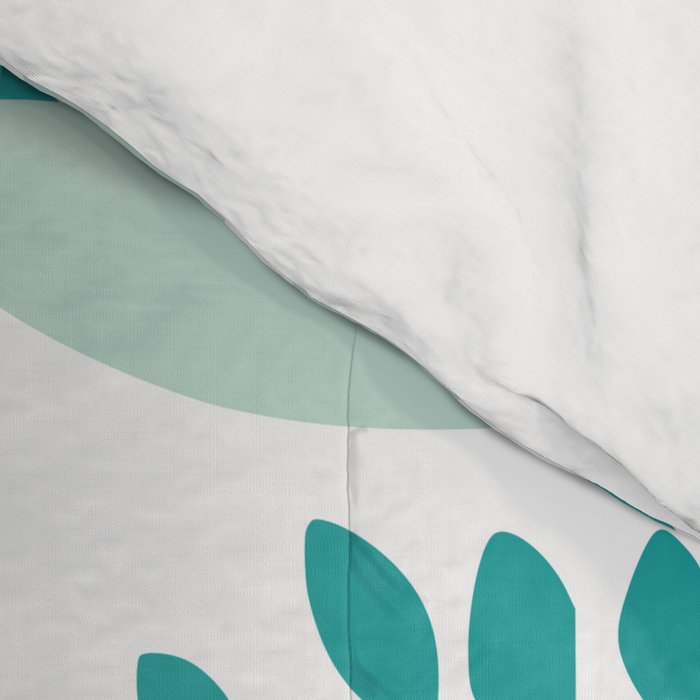 Festive, Floral Leaves and Blooms Coral, Teal Green and White Comforter Gallery Image 4