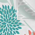 Festive, Floral Leaves and Blooms Coral, Teal Green and White Wall Tapestry Gallery Image 3