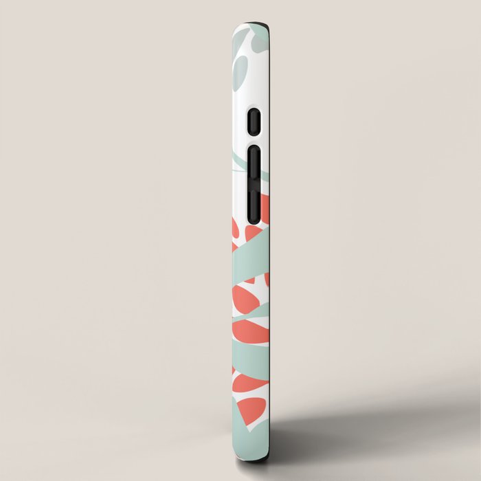 Festive, Floral Leaves and Blooms Coral, Teal Green and White iPhone Case Gallery Image 2