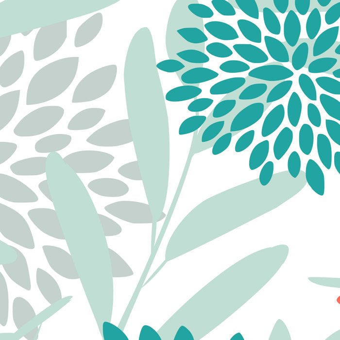 Festive, Floral Leaves and Blooms Coral, Teal Green and White Coffee Mug Gallery Image 2
