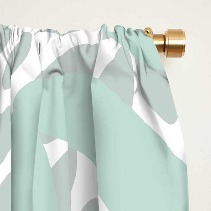 Festive, Floral Leaves and Blooms Coral, Teal Green and White Window Curtain Gallery Image 2