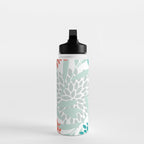 Festive, Floral Leaves and Blooms Coral, Teal Green and White Water Bottle Gallery Image 3