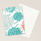 Festive, Floral Leaves and Blooms Coral, Teal Green and White Stationery Card Gallery Image 2