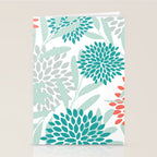 Festive, Floral Leaves and Blooms Coral, Teal Green and White Stationery Card Gallery Image 2