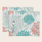Festive, Floral Leaves and Blooms Coral, Teal Green and White Placemat Gallery Image 1