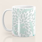 Festive, Floral Leaves and Blooms Coral, Teal Green and White Coffee Mug Gallery Image 3