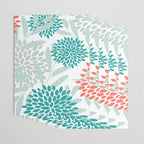 Festive, Floral Leaves and Blooms Coral, Teal Green and White Wrapping Paper Gallery Image 3