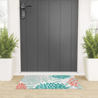 Festive, Floral Leaves and Blooms Coral, Teal Green and White Welcome Mat Gallery Image 3