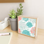 Festive, Floral Leaves and Blooms Coral, Teal Green and White Mini Art Print Gallery Image 2