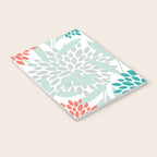 Festive, Floral Leaves and Blooms Coral, Teal Green and White Notebook Gallery Image 3