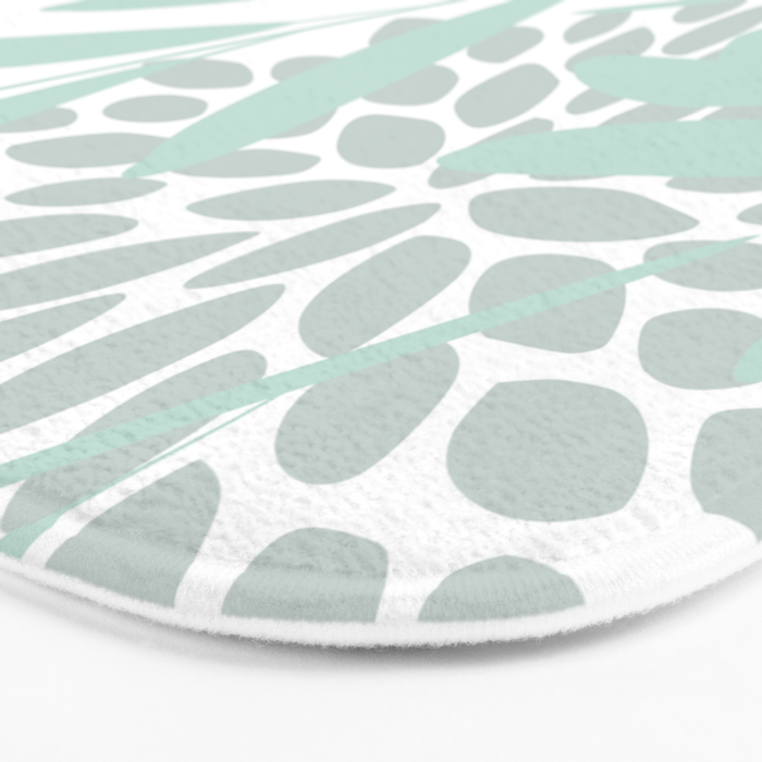 Festive, Floral Leaves and Blooms Coral, Teal Green and White Bath Mat Gallery Image 3