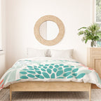 Festive, Floral Leaves and Blooms Coral, Teal Green and White Duvet Cover Gallery Image 3